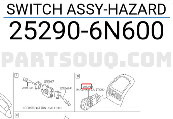 Nissan 252906N600 SWITCH ASSY-HAZARD