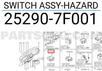 Nissan 252907F001 SWITCH ASSY-HAZARD