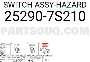 Nissan 252907S210 SWITCH ASSY-HAZARD