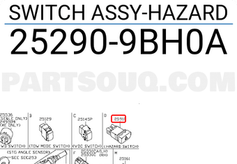 Nissan 252909BH0A SWITCH ASSY-HAZARD