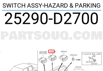 Nissan 25290D2700 SWITCH ASSY-HAZARD & PARKING