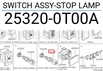 Nissan 253200T00A SWITCH ASSY-STOP LAMP