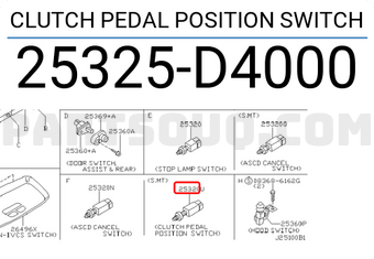Nissan 25325D4000 CLUTCH PEDAL POSITION SWITCH