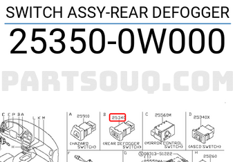 Nissan 253500W000 SWITCH ASSY-REAR DEFOGGER