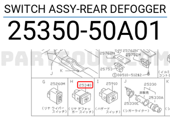 Nissan 2535050A01 SWITCH ASSY-REAR DEFOGGER