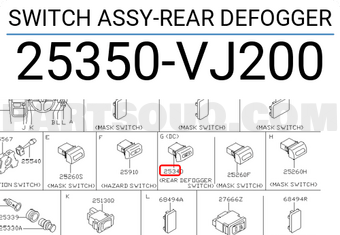 Nissan 25350VJ200 SWITCH ASSY-REAR DEFOGGER