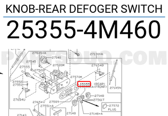 Nissan 253554M460 KNOB-REAR DEFOGER SWITCH