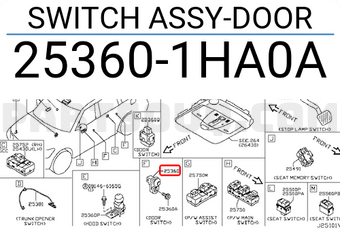 Nissan 253601HA0A SWITCH ASSY-DOOR