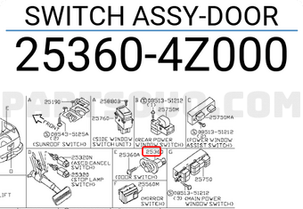 Nissan 253604Z000 SWITCH ASSY-DOOR