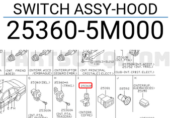 Nissan 253605M000 SWITCH ASSY-HOOD