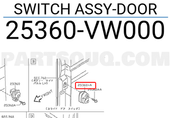 Nissan 25360VW000 SWITCH ASSY-DOOR