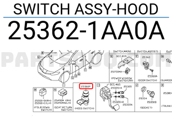 Nissan 253621AA0A SWITCH ASSY-HOOD