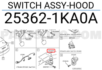 Nissan 253621KA0A SWITCH ASSY-HOOD