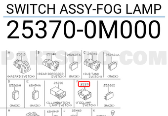 Nissan 253700M000 SWITCH ASSY-FOG LAMP