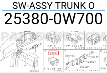 Nissan 253800W700 SW-ASSY TRUNK O