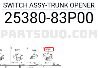 Nissan 2538083P00 SWITCH ASSY-TRUNK OPENER