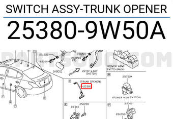 Nissan 253809W50A SWITCH ASSY-TRUNK OPENER