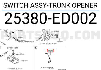 Nissan 25380ED002 SWITCH ASSY-TRUNK OPENER