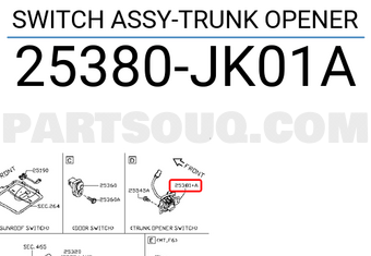 Nissan 25380JK01A SWITCH ASSY-TRUNK OPENER