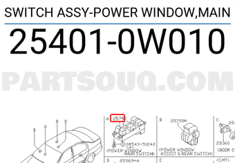 Nissan 254010W010 SWITCH ASSY-POWER WINDOW,MAIN