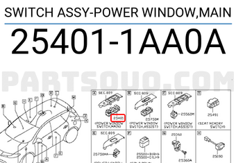 Nissan 254011AA0A SWITCH ASSY-POWER WINDOW,MAIN