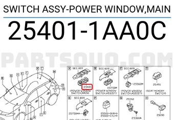 Nissan 254011AA0C SWITCH ASSY-POWER WINDOW,MAIN