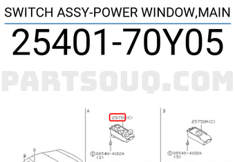 Nissan 2540170Y05 SWITCH ASSY-POWER WINDOW,MAIN