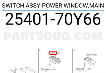 Nissan 2540170Y66 SWITCH ASSY-POWER WINDOW,MAIN