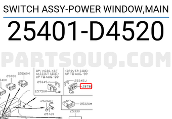 Nissan 25401D4520 SWITCH ASSY-POWER WINDOW,MAIN