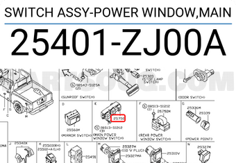 Nissan 25401ZJ00A SWITCH ASSY-POWER WINDOW,MAIN