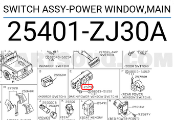 Nissan 25401ZJ30A SWITCH ASSY-POWER WINDOW,MAIN
