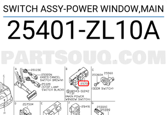 Nissan 25401ZL10A SWITCH ASSY-POWER WINDOW,MAIN
