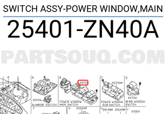 Nissan 25401ZN40A SWITCH ASSY-POWER WINDOW,MAIN