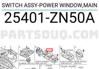 Nissan 25401ZN50A SWITCH ASSY-POWER WINDOW,MAIN