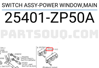 Nissan 25401ZP50A SWITCH ASSY-POWER WINDOW,MAIN