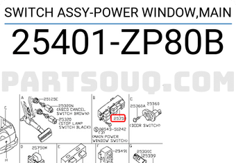 Nissan 25401ZP80B SWITCH ASSY-POWER WINDOW,MAIN