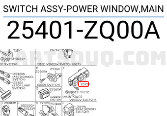 Nissan 25401ZQ00A SWITCH ASSY-POWER WINDOW,MAIN