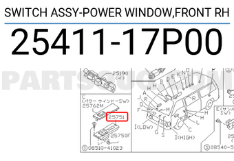 Nissan 2541117P00 SWITCH ASSY-POWER WINDOW,FRONT RH