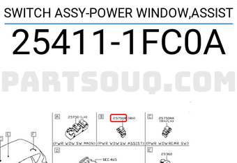 Nissan 254111FC0A SWITCH ASSY-POWER WINDOW,ASSIST