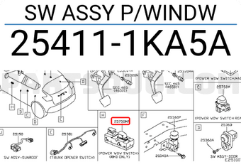 Nissan 254111KA5A SW ASSY P/WINDW