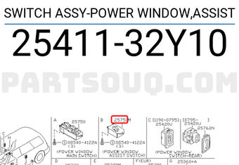 Nissan 2541132Y10 SWITCH ASSY-POWER WINDOW,ASSIST