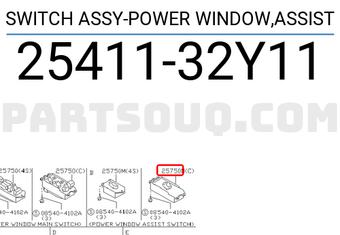 Nissan 2541132Y11 SWITCH ASSY-POWER WINDOW,ASSIST