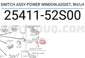 Nissan 2541152S00 SWITCH ASSY-POWER WINDOW,ASSIST, RH/LH