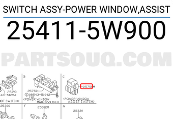 Nissan 254115W900 SWITCH ASSY-POWER WINDOW,ASSIST