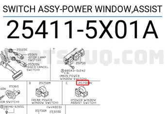 Nissan 254115X01A SWITCH ASSY-POWER WINDOW,ASSIST