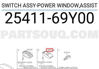 Nissan 2541169Y00 SWITCH ASSY-POWER WINDOW,ASSIST