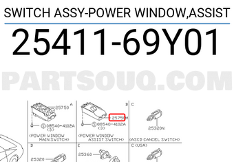 Nissan 2541169Y01 SWITCH ASSY-POWER WINDOW,ASSIST