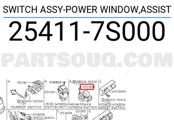 Nissan 254117S000 SWITCH ASSY-POWER WINDOW,ASSIST