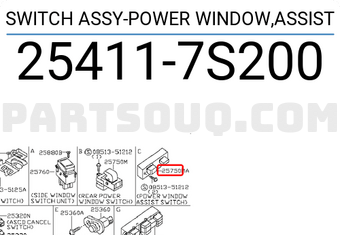 Nissan 254117S200 SWITCH ASSY-POWER WINDOW,ASSIST