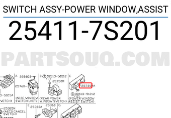 Nissan 254117S201 SWITCH ASSY-POWER WINDOW,ASSIST